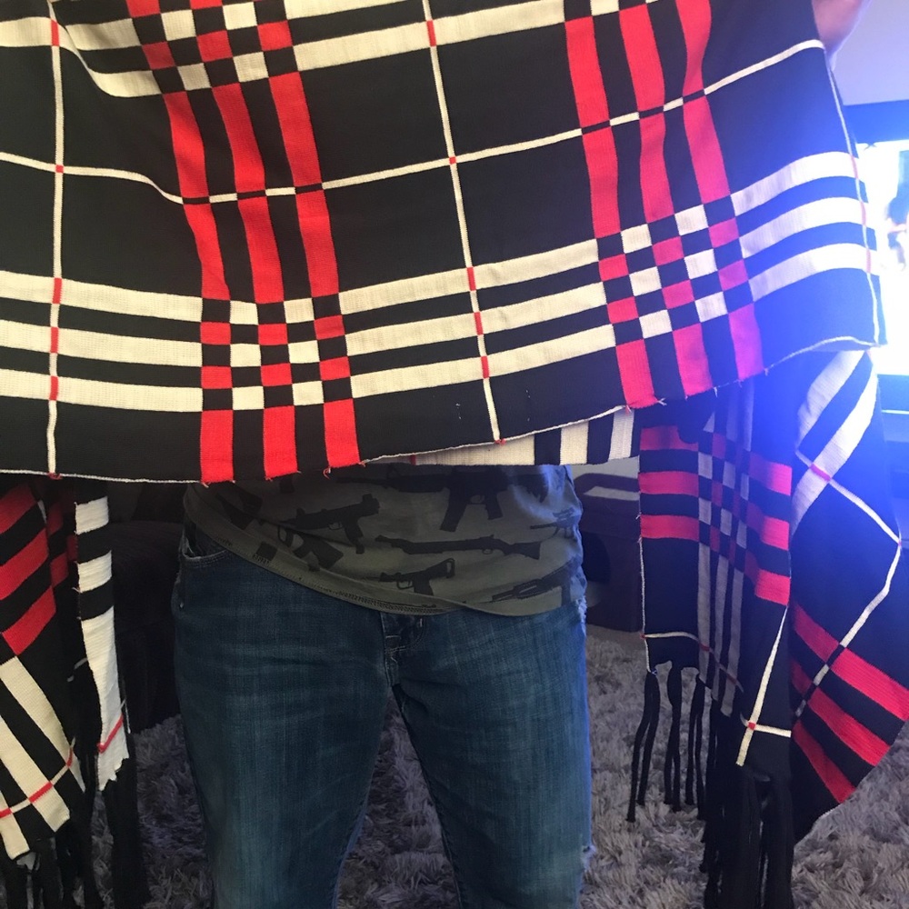 Saved by the dress blanket Shaw sweater plaid